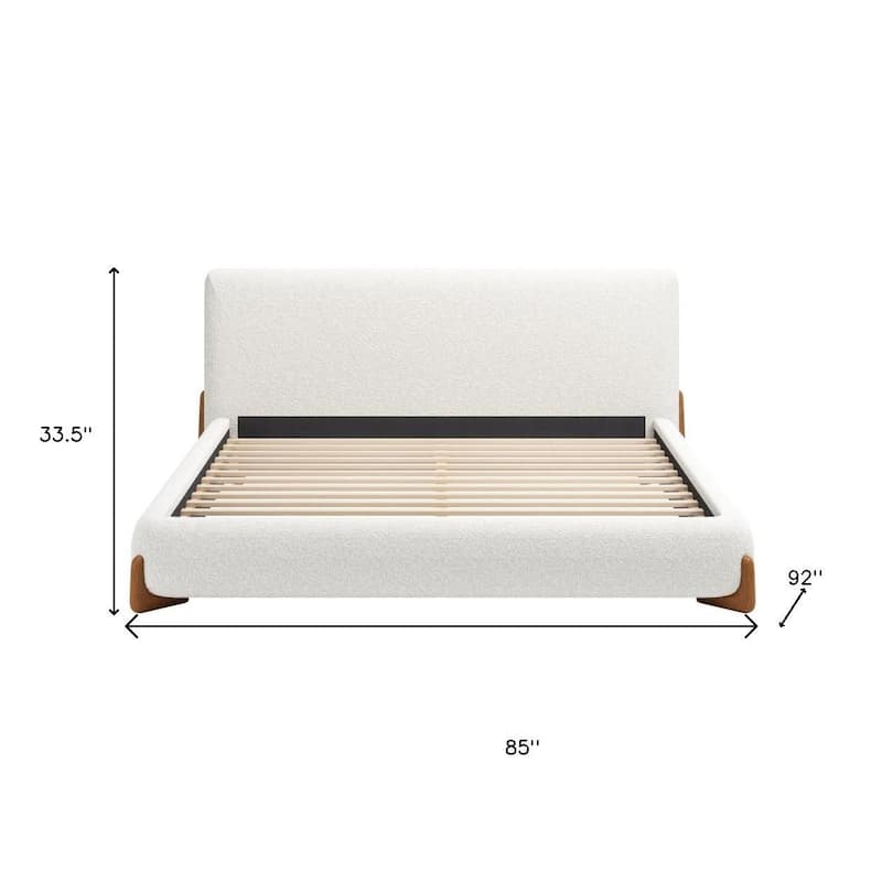 HomeRoots Ivory Solid Wood And Boucle King Bed Frame