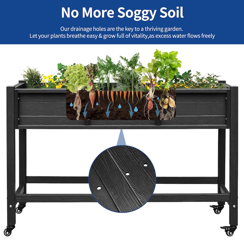 Moasis Outdoor Raised Garden Bed Planter Box Wood Mobile Elevated Stand With Lockable Wheel and Legs
