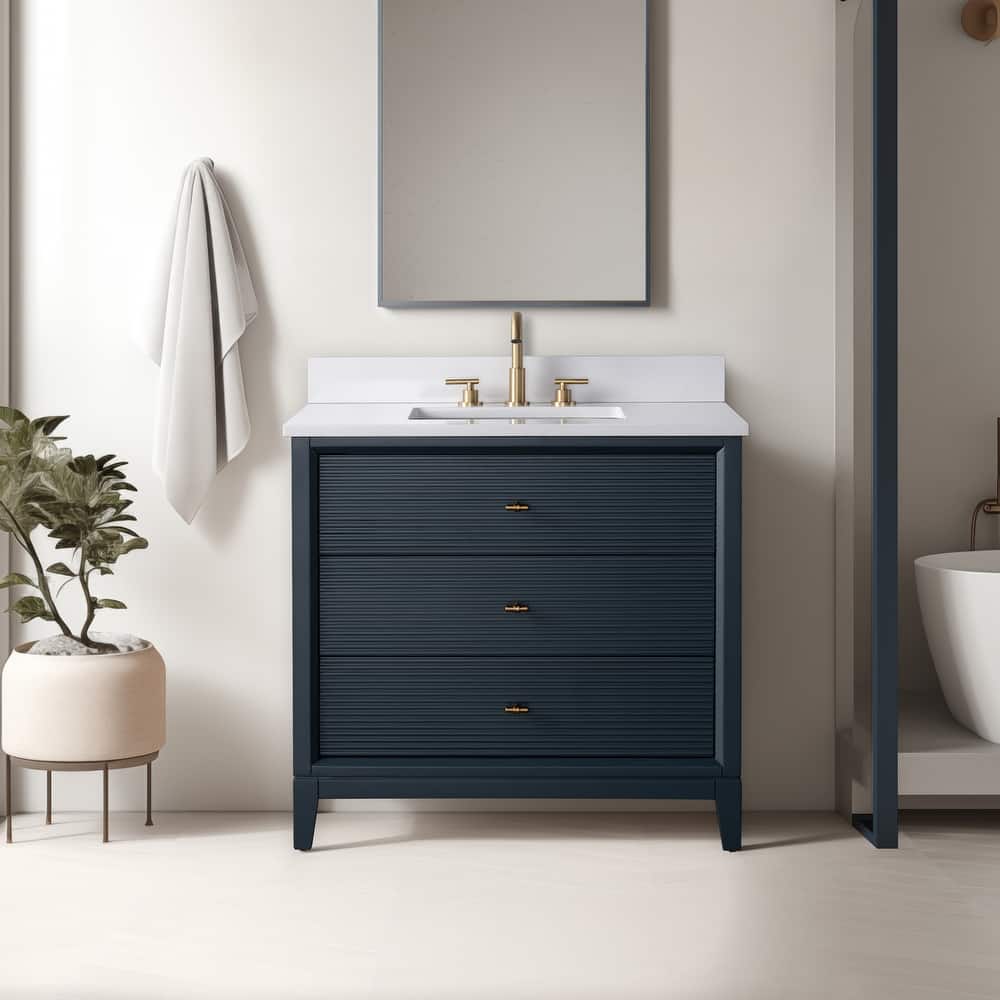 Vanity Art 36" Freestanding Bathroom Vanity with Engineered Marble Top and Sink