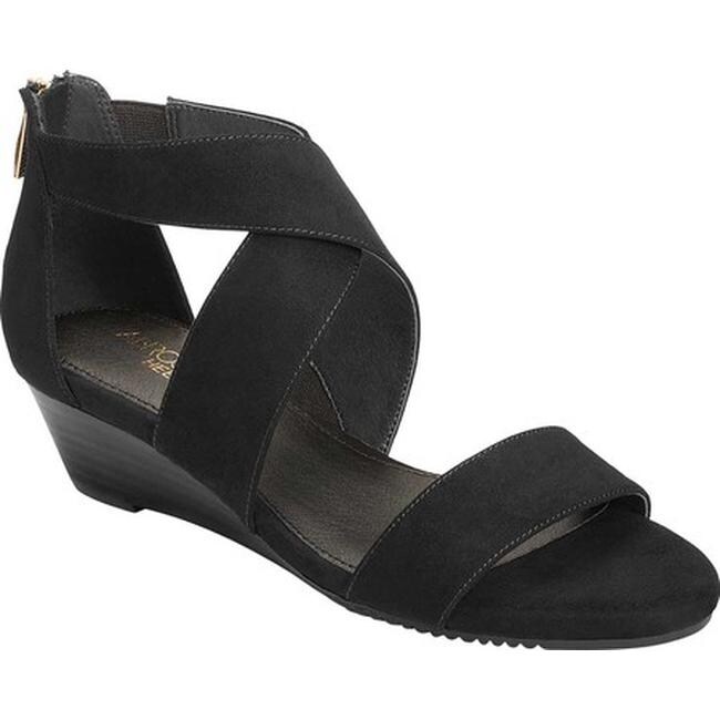 Shop Aerosoles Women S Apprentice Demi Wedge Sandal Black Faux Suede On Sale Overstock 27635742