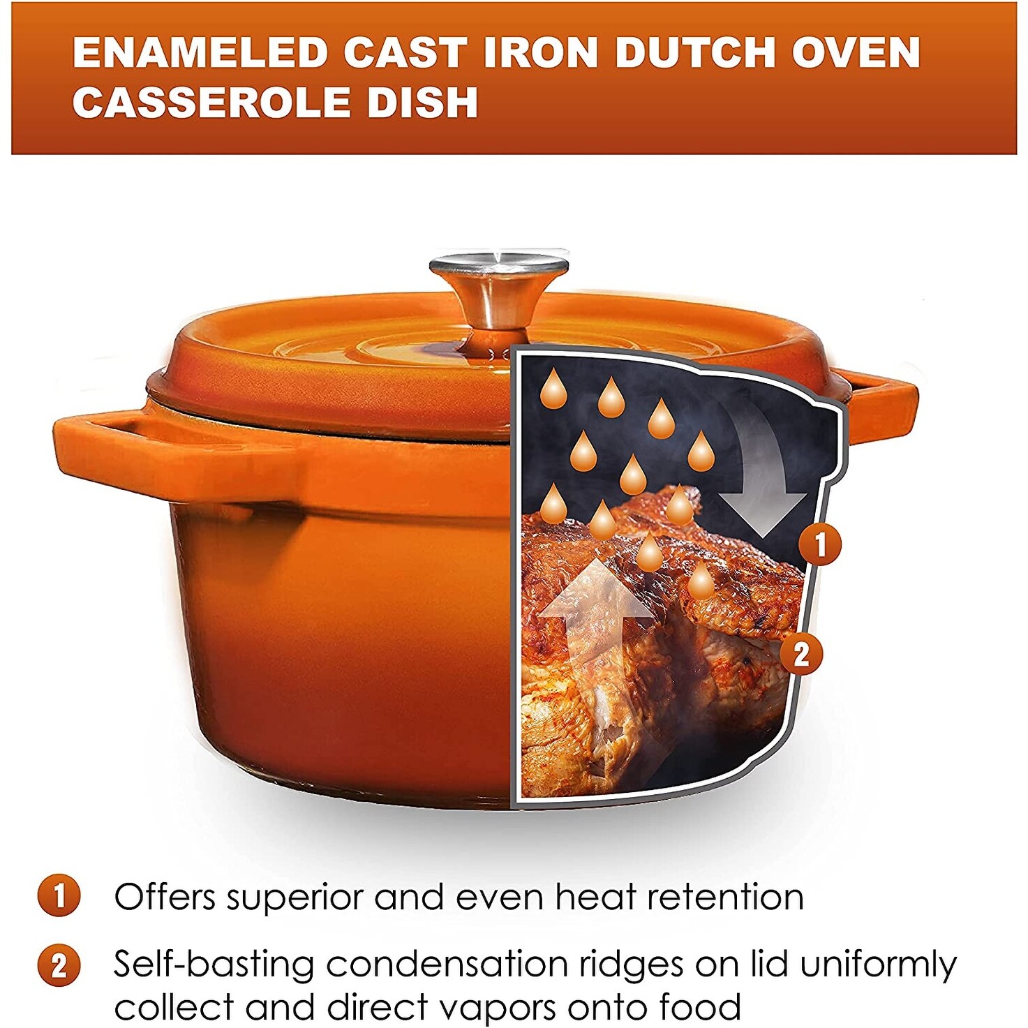 Bruntmor, Enameled Cast Iron Dutch Oven Casserole Dish 6.5 quart Large Loop  Handles & Self-Basting Condensation Ridges On Lid - Bed Bath & Beyond -  28527476