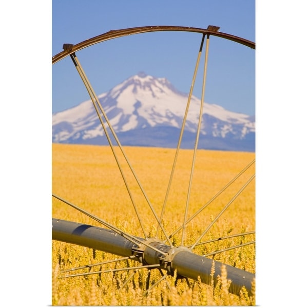 "View of Mount Hood through farming equipment, Oregon, USA" Poster Print