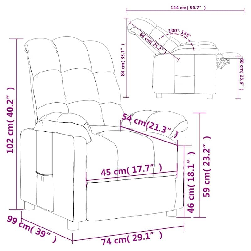 vidaXL Recliner Taupe Fabric - 29.1" x 38.9" x 40.1"