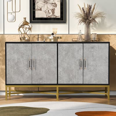 Four-Door Sideboard TV Cabinet with Metal and Cross-Leg Design, Console Table Storage Cabinet for Living Room Entrance Study