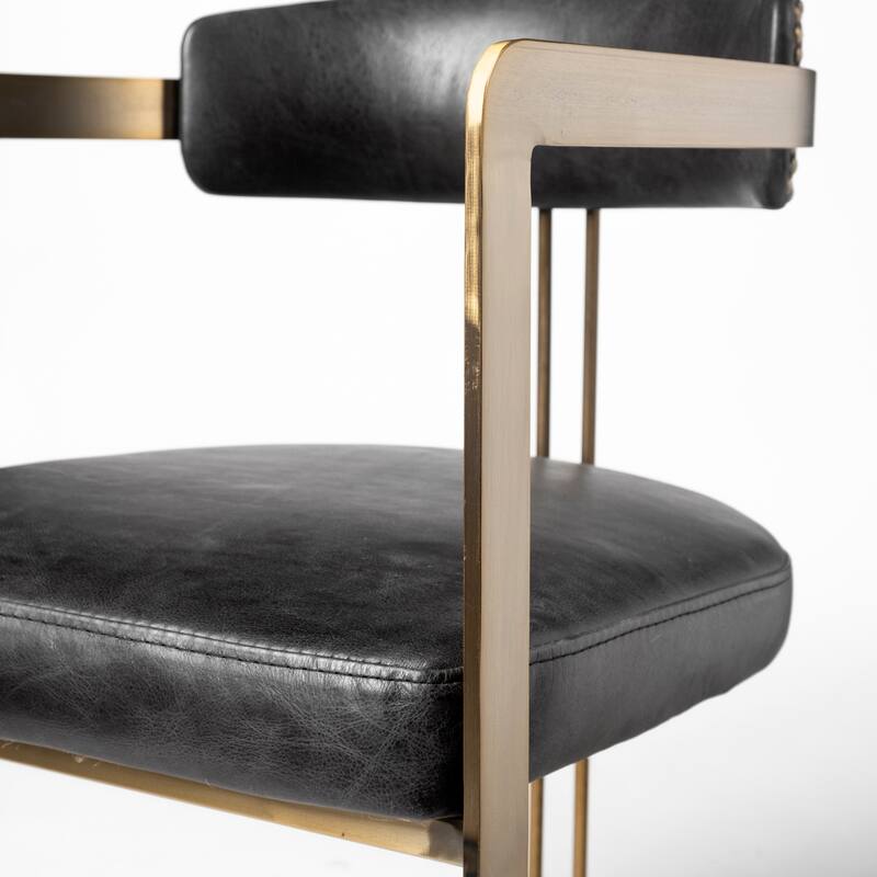 Hollyfield II Black Leather Seat w/Gold Iron Frame Dining Chair - 20.5L x 22.5W x 29.5H