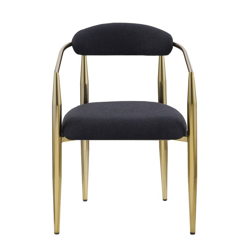 Dining Chairs Set of 2, Boucle Upholstered Dining Chairs with Armrest & Curved Backrest, Accent Chair with Metal Legs