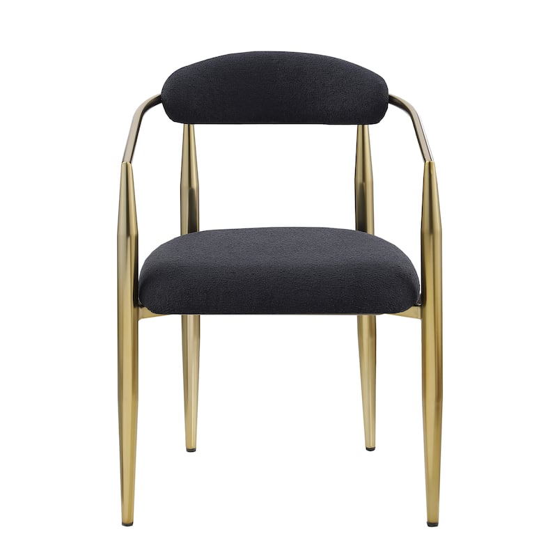 Dining Chairs Set of 2, Chairs,Round Boucle Backrest Sherpa Dining Chair with Black Metal Legs