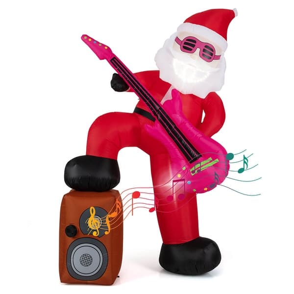 8.4FT Rocking Santa Inflatable with Guitar Pre-lit Xmas Santa w/Music ...