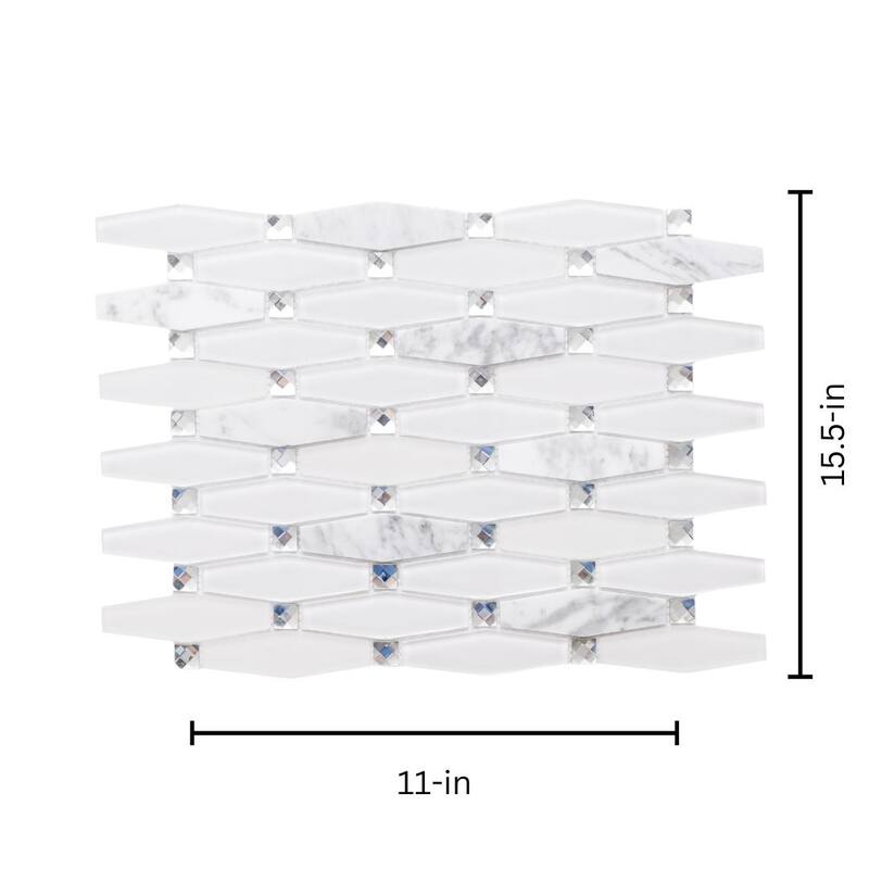 The Tile Life Carrara Diamond 12x12 White Polished Glass Mosaic Wall & Backsplash Tile