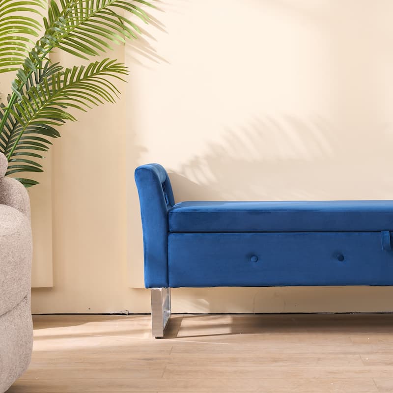 67.91"Wide Velvet Storage Soft Bench with Armrests for Living Room, Entryway and Bedroom
