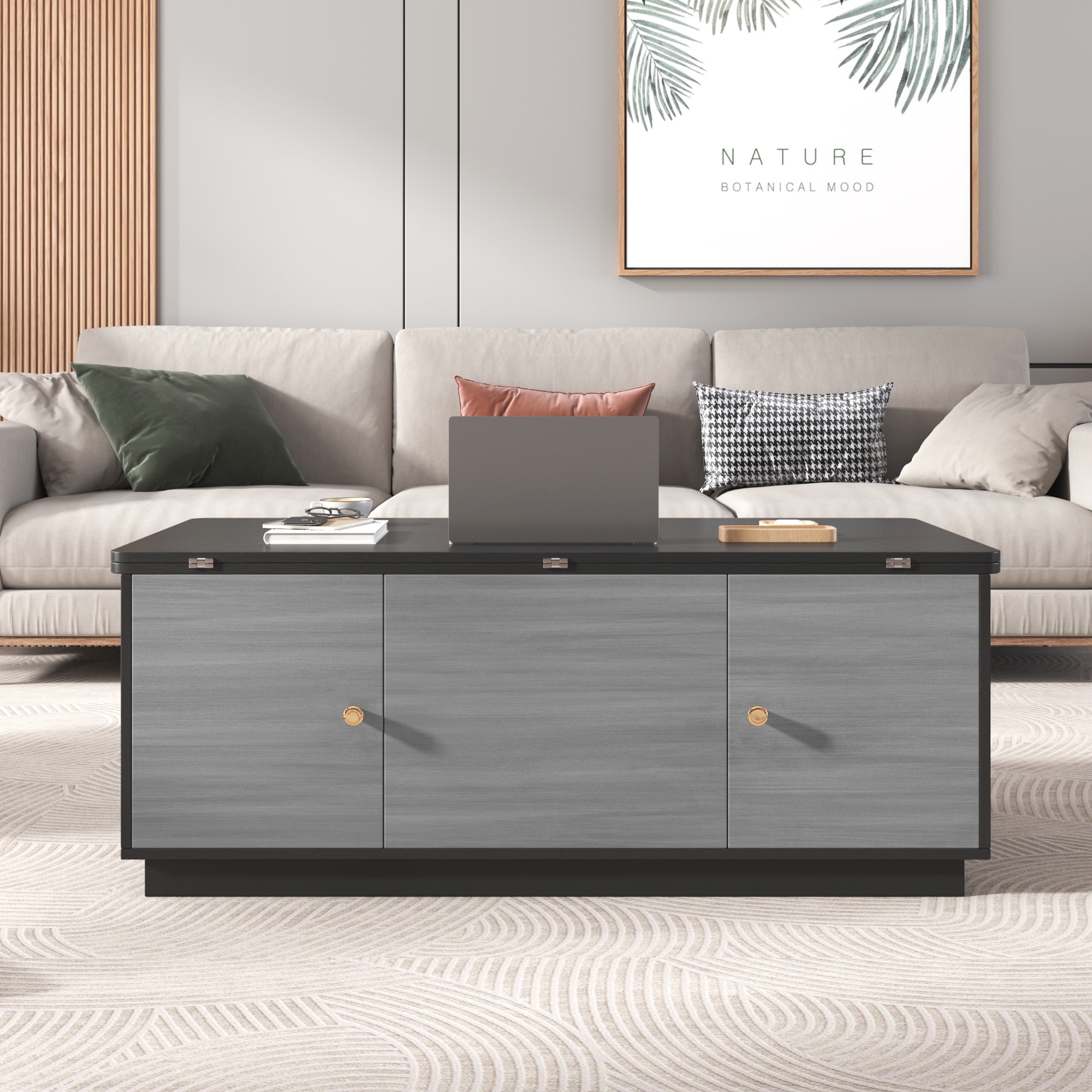 Rectangle Lift-top Coffee Table Extendable Side Table w/Storage