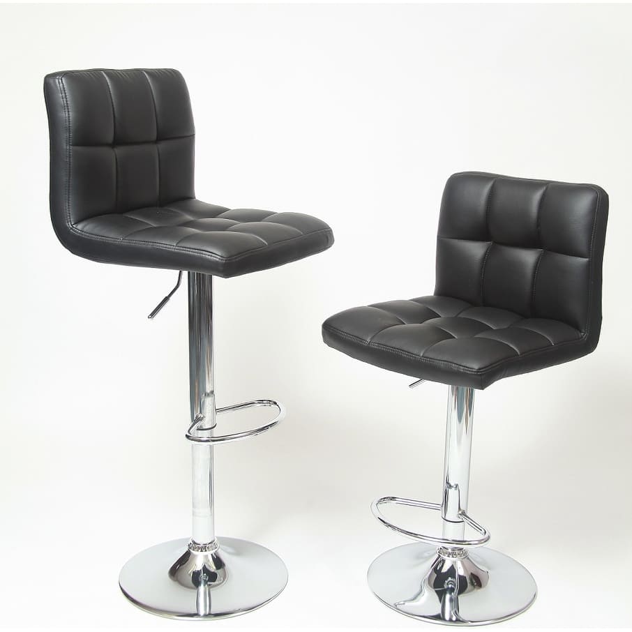 Swivel Faux Leather Adjustable Hydraulic Bar Stool, Set of 2
