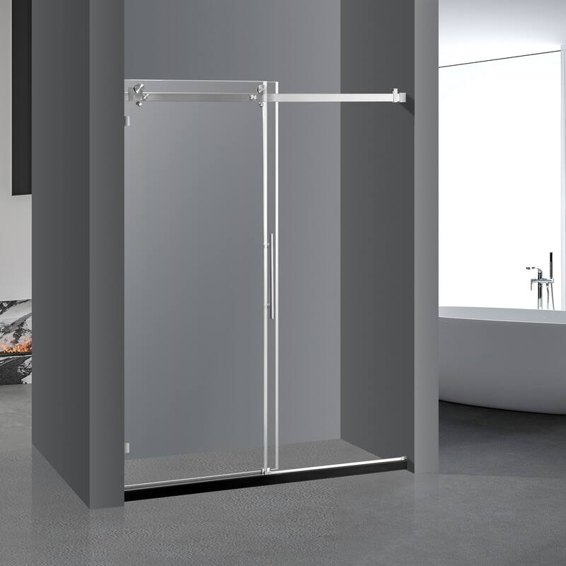 56-60 in. W x 76 in. H Sliding Frameless Shower Door in Brushed Nickel Finish with Clear Glass - 60" x 76" - 60" x 76" - Brushed Nickel