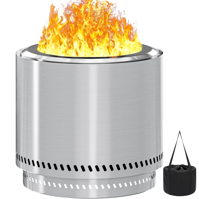 Stainless Steel Wood Burning Smokeless Portable Round Fire Pit Table - 15"