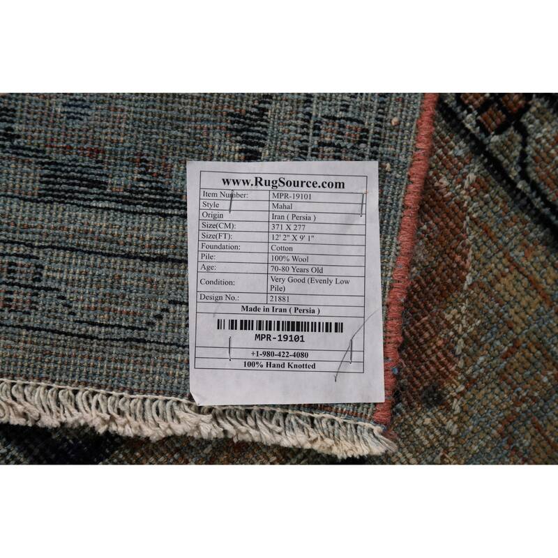 Floral Mahal Antique Persian Area Rug Hand-Knotted Wool Carpet - 9'1" x 12'2"