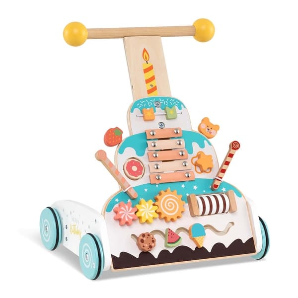 slide 2 of 6, Wooden Baby Push Walker Toddler Activity Center w/Adjustable Handle - Multicolor Multicolor