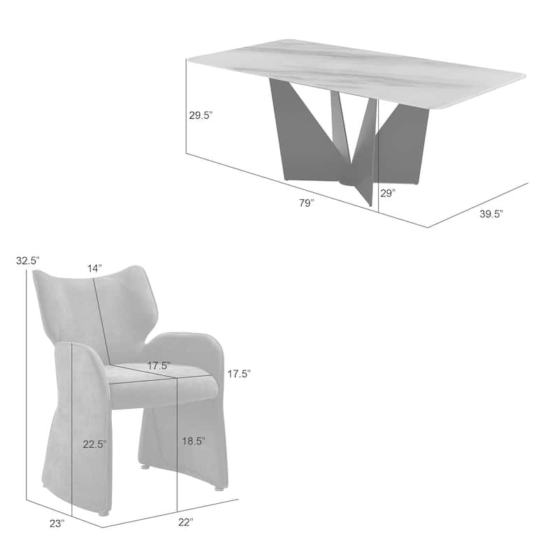 Olivia Modern 7-Piece Dining Set with Upholstered Chairs and Tempered Glass Tabletop