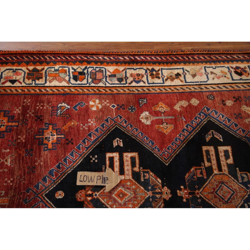 Tribal Red Shiraz Persian Vintage Area Rug Handmade Wool Carpet - 5'0"x 6'11"