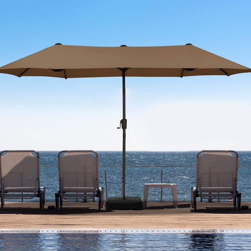 Ainfox 13FT/15FT Patio Umbrella Large Outdoor Umbrella with Base - Brown-13ft