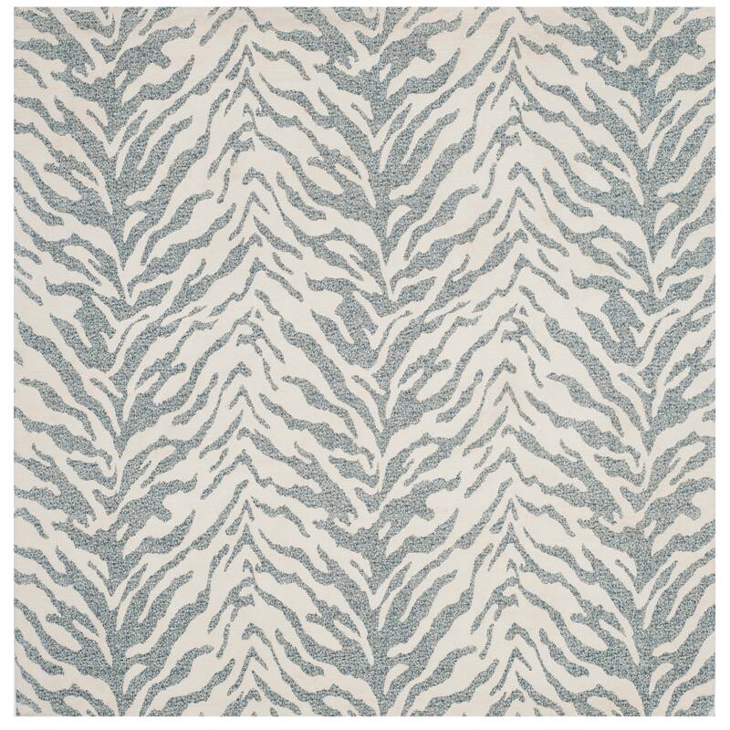 SAFAVIEH Handmade Flatweave Marbella Bogdana Modern Polyester Rug - 6' Square - Blue/Ivory