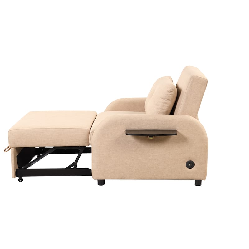 48.8"2-Seater Sleeper Sofa 3 in 1 with 2 Wing Table and USB Charge