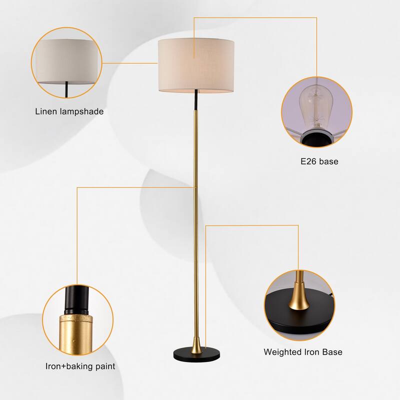 Industrial Standing Lamp Tall Floor Lamp with Beige Lampshade