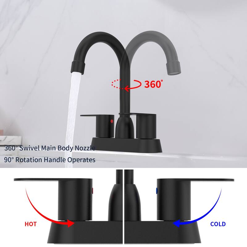 Modern 2 Handle 360 Degree High Arc Swivel Bathroom Sink Faucet with Aerator, Splash and Fingerprint Resistant