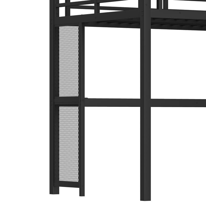 Twin XL Loft Bed with Desk and Storage Stairs, Metal Loft Beds with LED Lights, USB Ports, Multifunctional Iron Nets