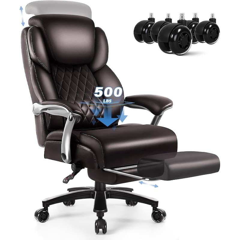 BOSSIN 600lbs Big and Tall Office Leather Chair with Flip up Armrest, Ergonomic Lumbar Support and Quiet Rubber Wheel