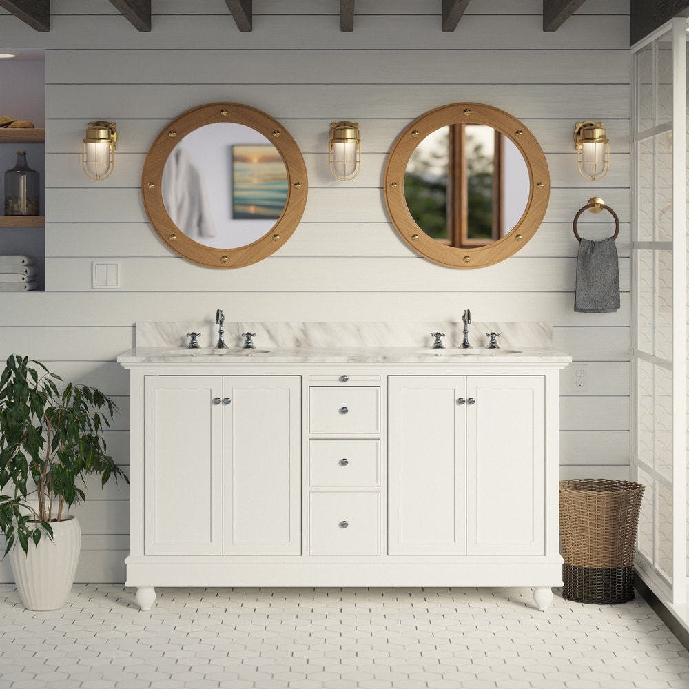 KitchenBathCollection Bella 60" Double Bathroom Vanity with Carrara Marble Top