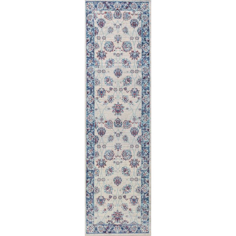 JONATHAN Y Traditional Persian Vintage Moroccan Area Rug - 2 X 10 - Cream/Navy