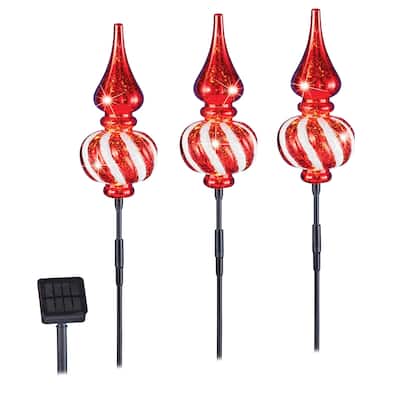 Solar Powered Finial Holiday Stakes - Set of 3 - 36 x 19.25 x 4.25