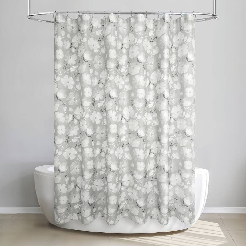 Monotone Floral Grey Shower Curatin