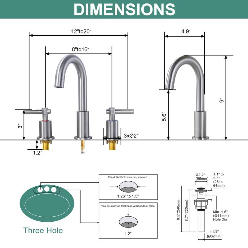 WOWOW Widespread 8 in. Double Handle Bathroom Faucet