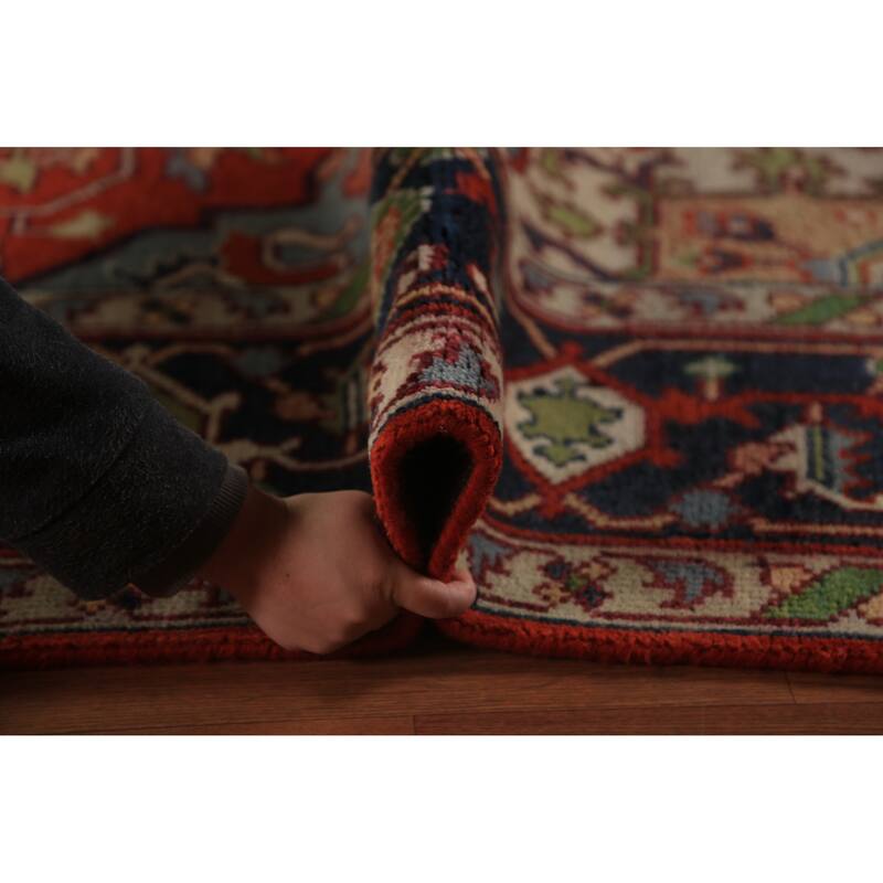 Orange Medallion Heriz Serapi Indian Rug Hand-Knotted Wool Carpet - 8'11"x 11'7"