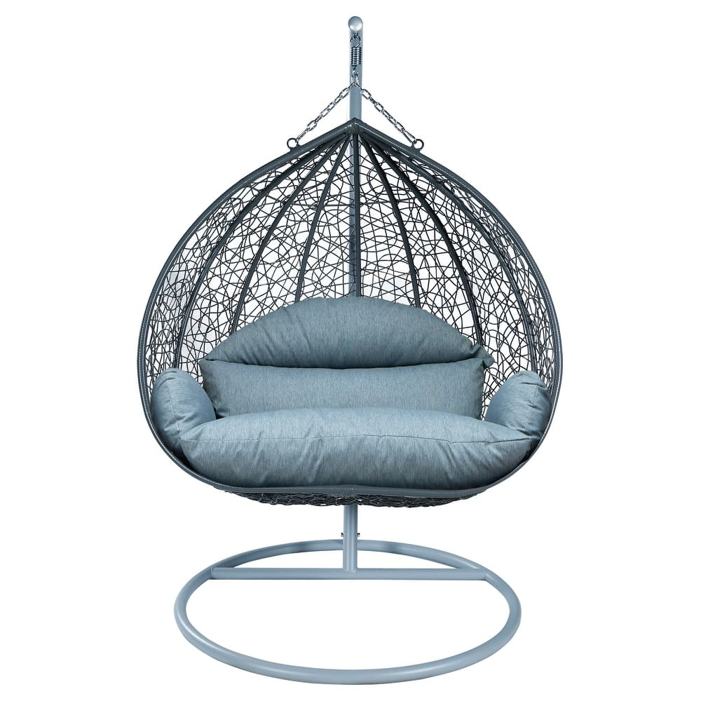 2-Person Egg Swing Chair with Grey Stainless Steel Frame, Cushioned 2-Seater Porch Swing for Outdoor and Indoor Use