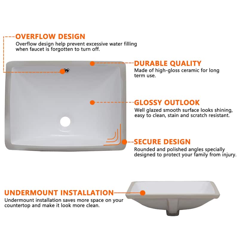 Bathroom Vanity Quartz Counter Top with Undermount Rectangular Ceramic Sink Backsplash