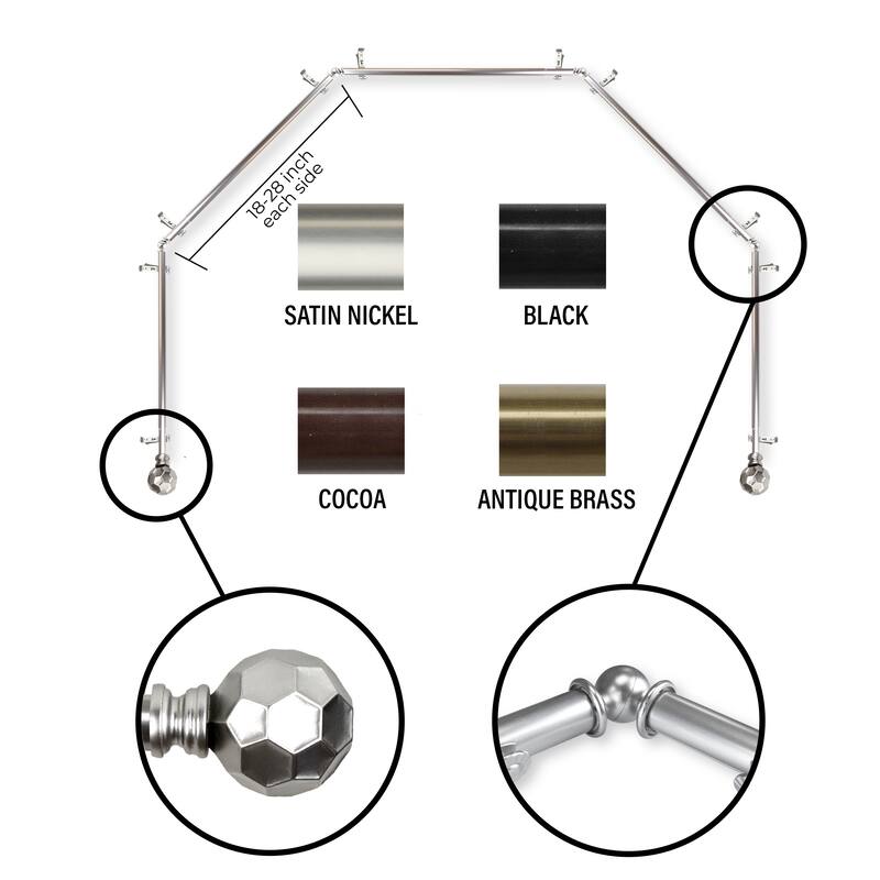 InStyleDesign 13/16" Finley 5-Sided Bay Window Curtain Rod (18-28 inch each side) - Satin Nickel