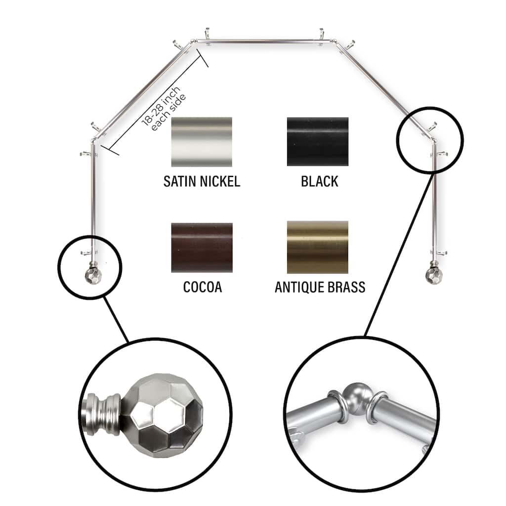 InStyleDesign 13/16" Finley 5-Sided Bay Window Curtain Rod (18-28 inch each side)