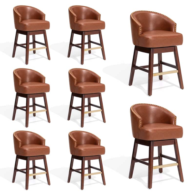 Bar Stools PU Leather / Linen Fabric Upholstered Solid Wood Swivel Barstool Set of 2/4