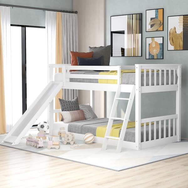 slide 2 of 36, Modern Style Bunk Bed with Convertible Slide and Ladder Twin White