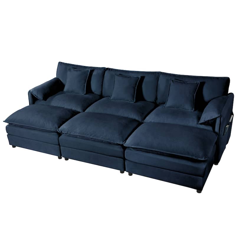 109.45" Chenille Upholstered 3-Seater Sleeper Modular Sectional Sofa with Double-Layer Cushions, DIY Combination