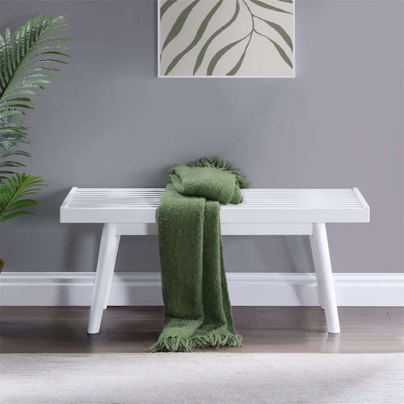 Solid Wood Slatted Bench, 41.30-Inch Long, White