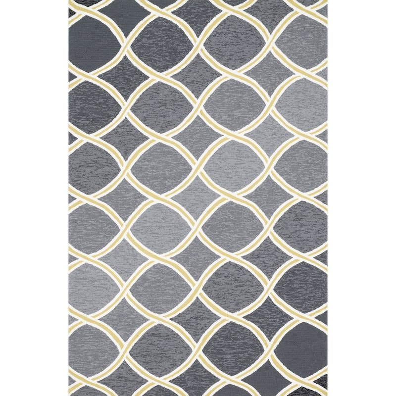Alexander Home Capri Modern Trellis Hand-hooked Indoor/ Outdoor Rug - 5' x 7'6" - Charcoal/Lime