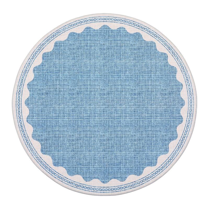 Scalloped Pattern Rugs for Living Room Bedroom Soft Non Slip Low Pile Throw Carpet Washable Foldable Area Rug