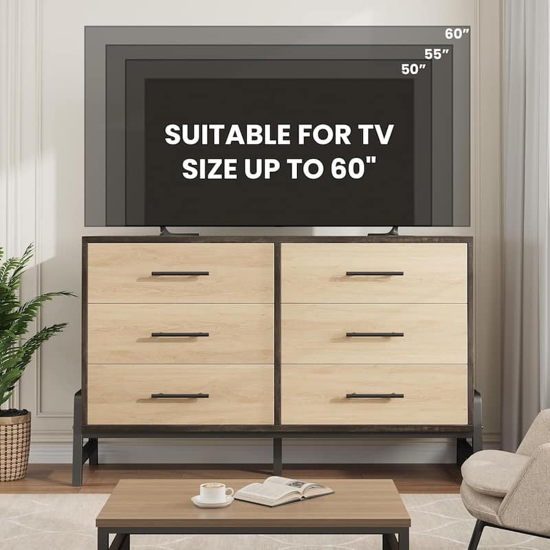 52" Wide 6 Drawer Dresser for Bedroom, Entryway