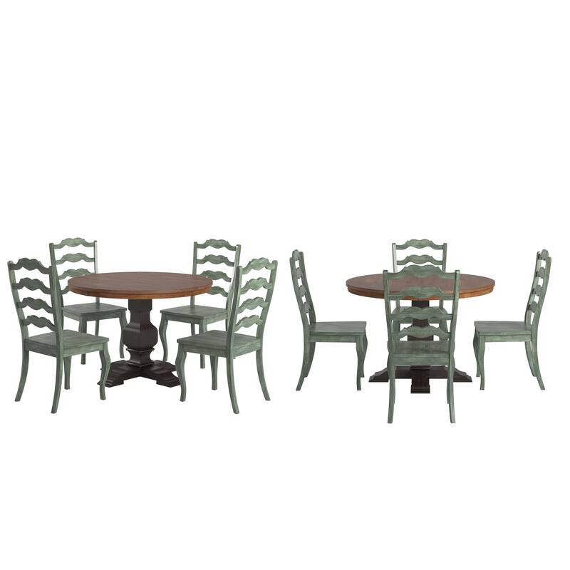 Ronda 45" Round Solid Wood Top Dining Set with French Ladder Back Chairs