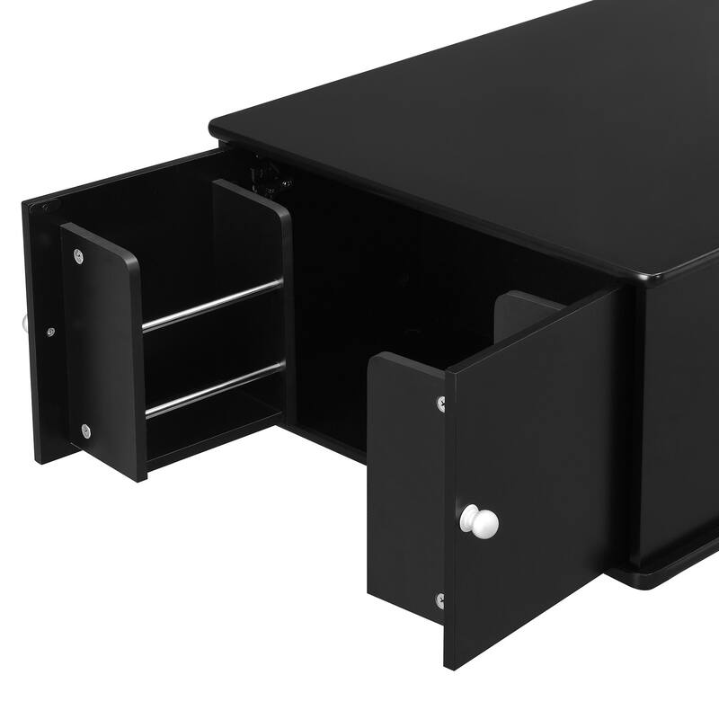 47.2" Wood Coffee Table with Metal Handles and Four Solid Wood Legs
