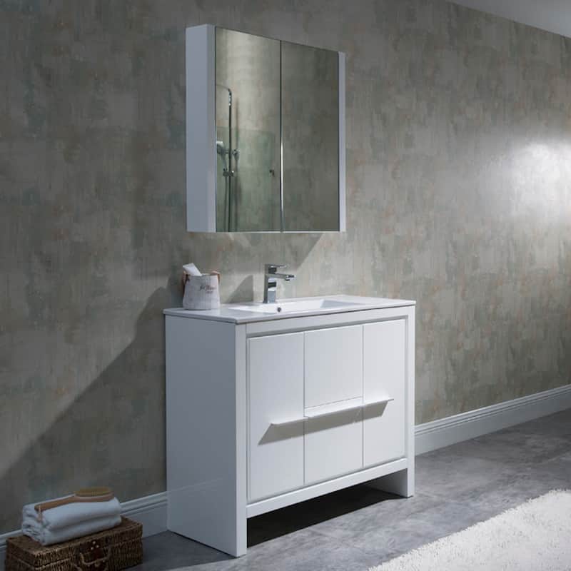 Solid Wood Bathroom Vanity with Mirror Medicine Cabinet