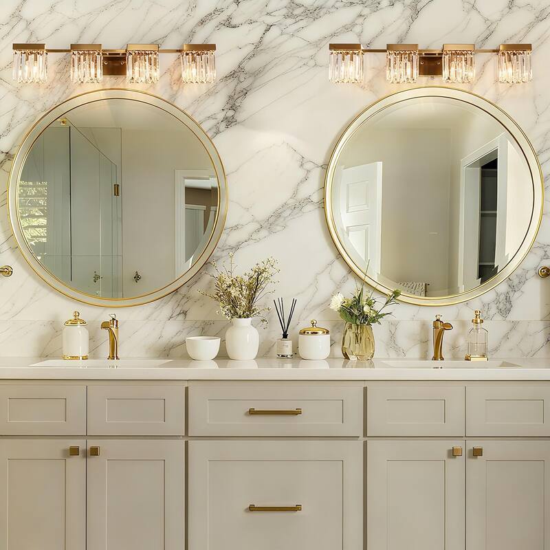 Diore Modern 4-Light Crystal Bathroom Vanity Light Gold Linear Wall Sconce - Brass Gold - L31.5"*W5.7"*H5.9"